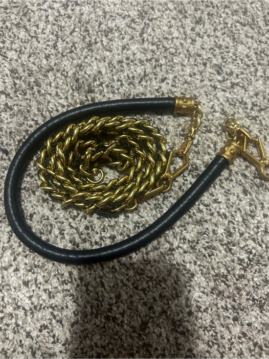 Accessories - Black and Gold Leather-Trim Chain Strap